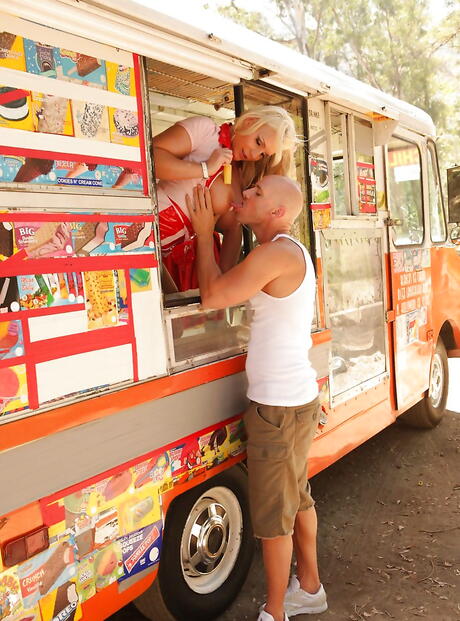 Seductive canadian milf Sadie Swede in uniform outfit banged after hot suck outside